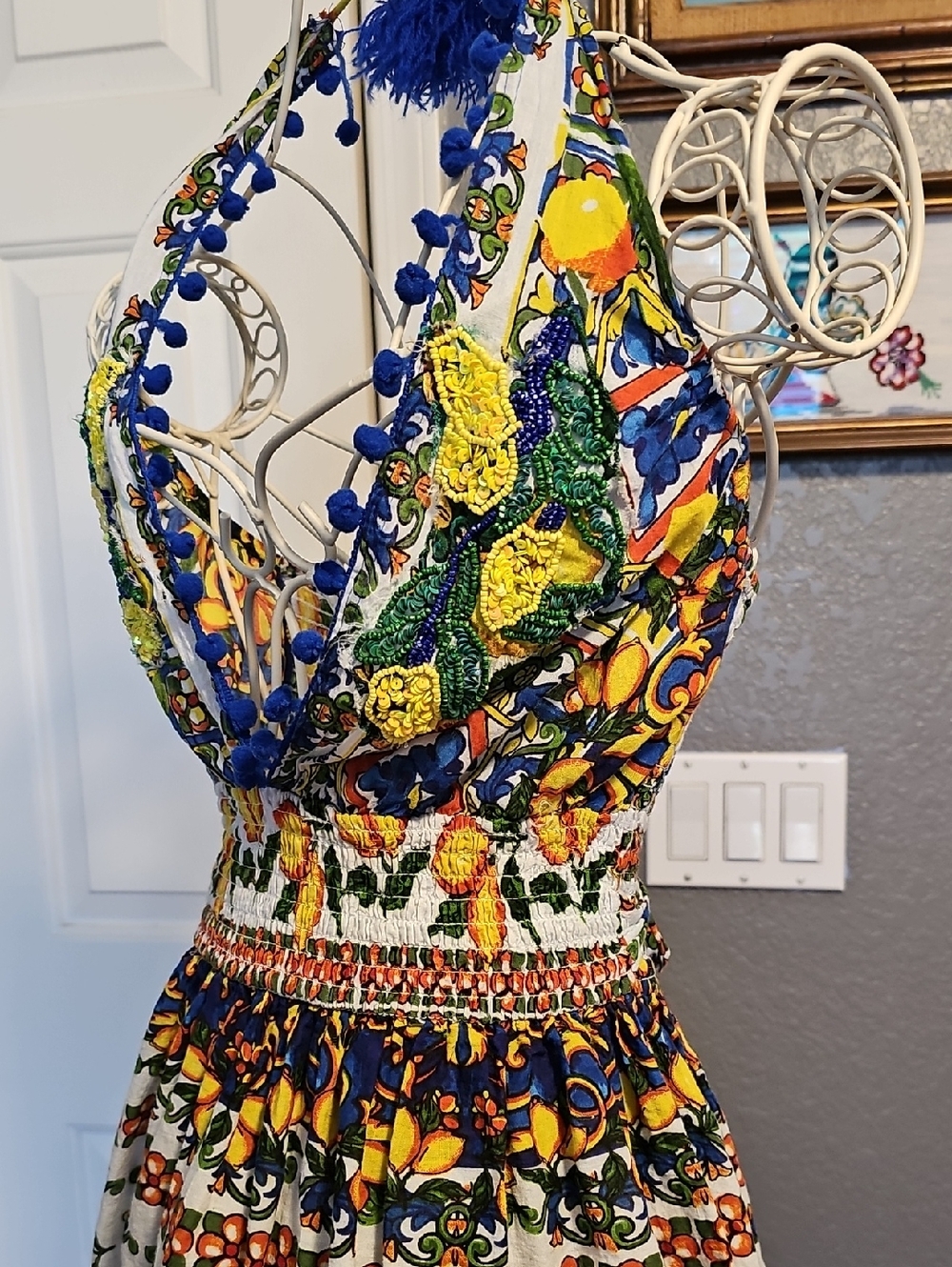Boho Tiered Mini- Dress With Beaded Accents